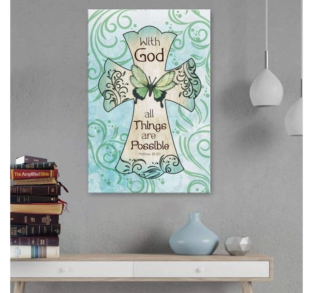 Poster, Canvas - With God All Things Are Possible Matthew 1926 Bible Verse Print Framed Wall Art