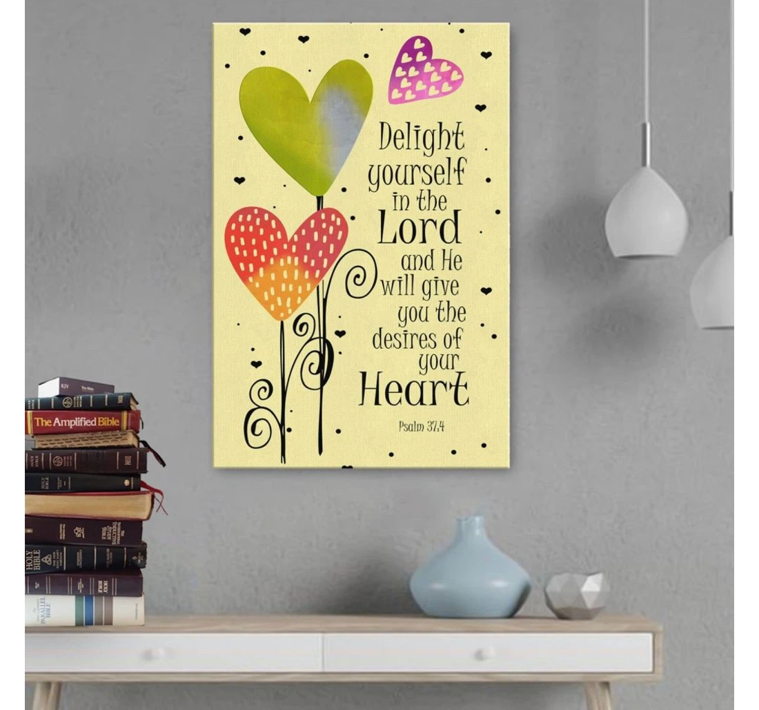 Poster, Canvas - Delight Yourself In The Lord Psalm 374 Bible Verse Print Framed Wall Art