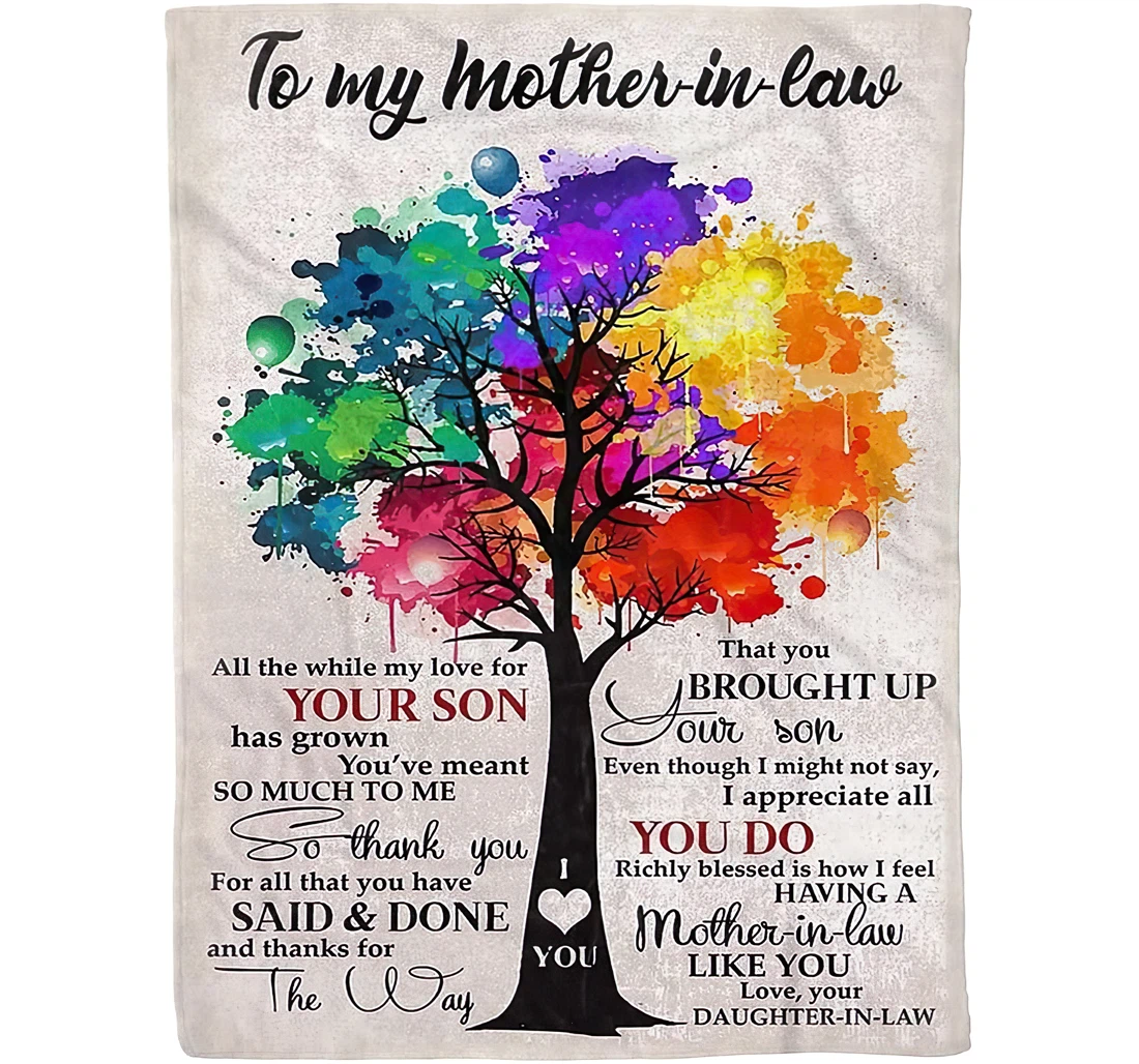 Throw Blanket, Quilt - Personalized Family To My Mother In Law From Daughter In Law Custom Name The Colorful Beautiful Tree Bedding Gifts Sherpa Fleece