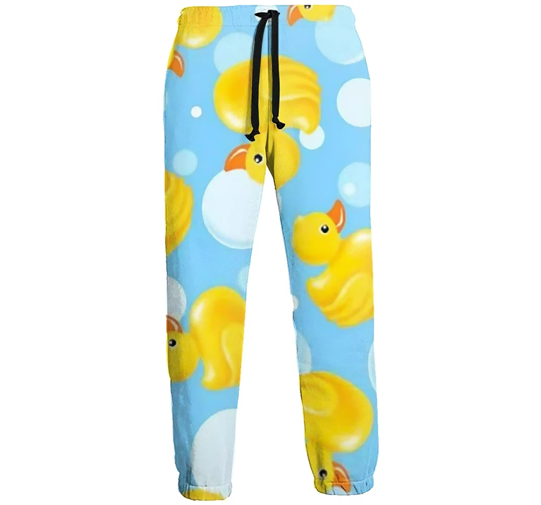 Personalized Yellow Duck And Blue Bubbles Sweat Hip Hop Garment Spring Sweatpants, Joggers Pants With Drawstring For Men, Women