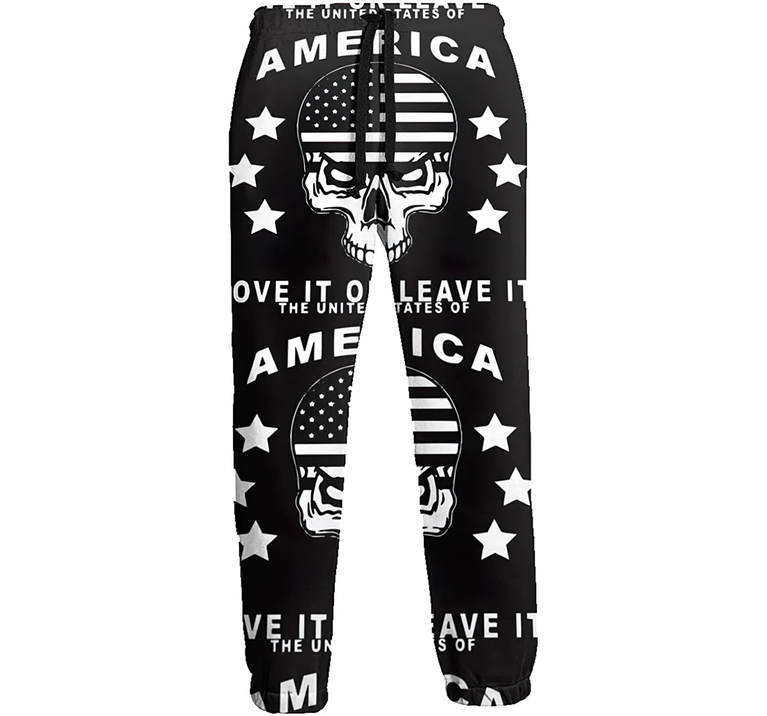 Personalized American Flag Skull Running Casual For Sweatpants, Joggers Pants With Drawstring For Men, Women