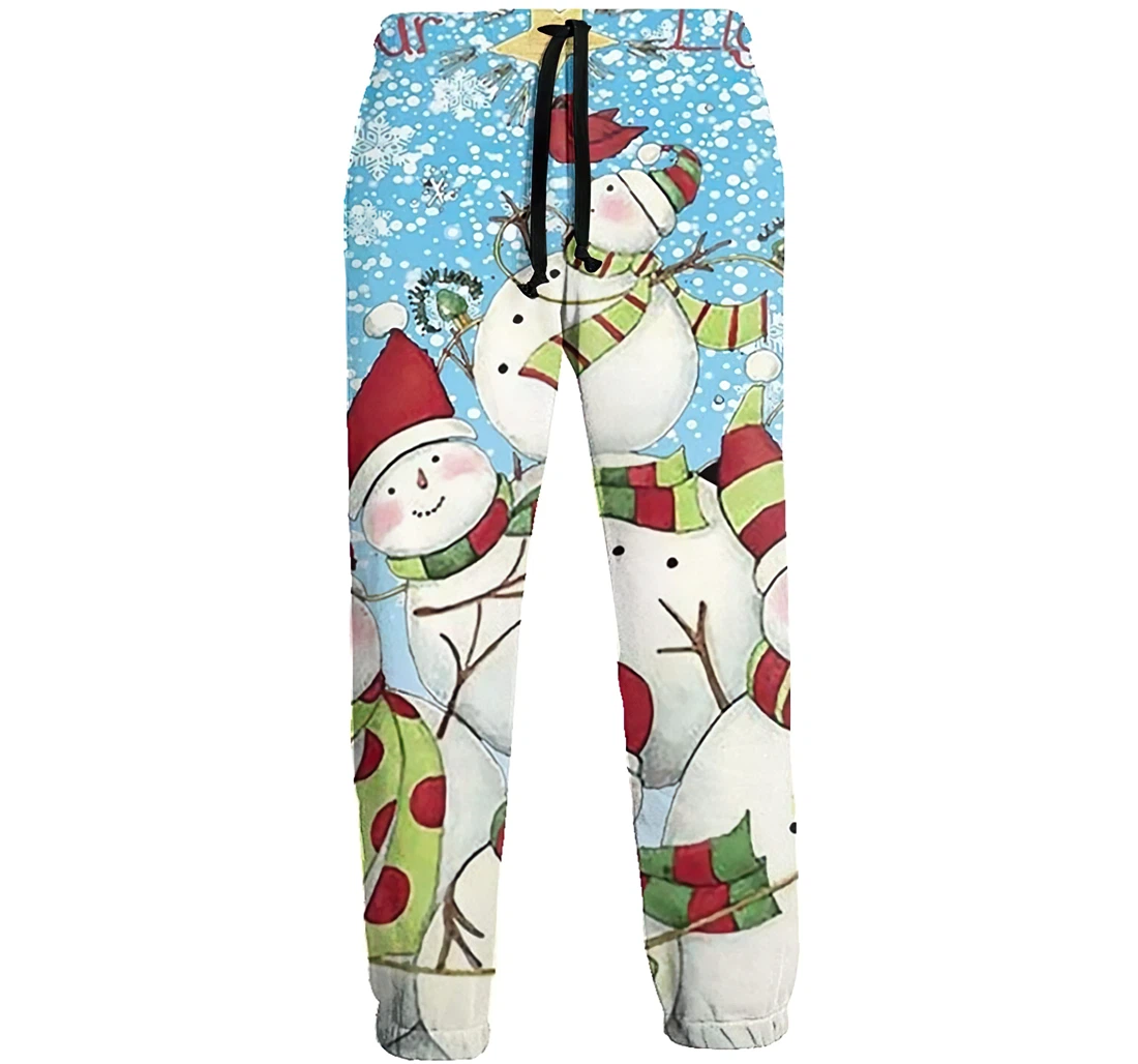 Personalized Snow-men Snow Flower Christmas Athletic Running Workout Pant Sweatpants, Joggers Pants With Drawstring For Men, Women