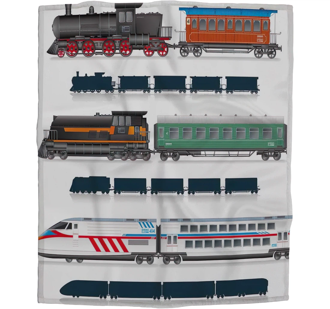 Throw Blanket, Quilt - Train Girls Boy Baby Kids The Evolution Of Trains From Ancient Times To The Present Sherpa Fleece