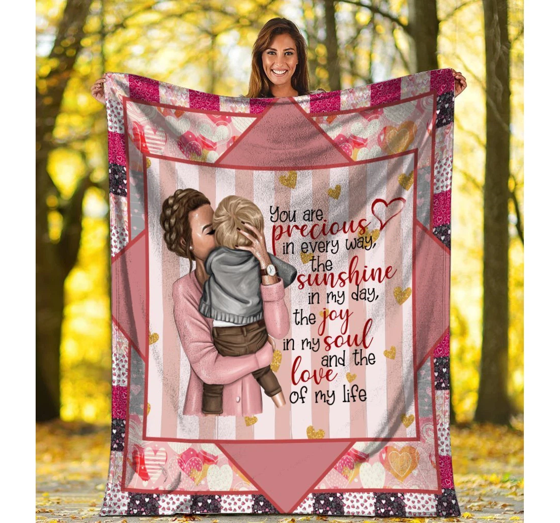 Throw Blanket, Quilt - To My Son You Are Precious In Every Way Mom And Son Pink Sherpa Fleece