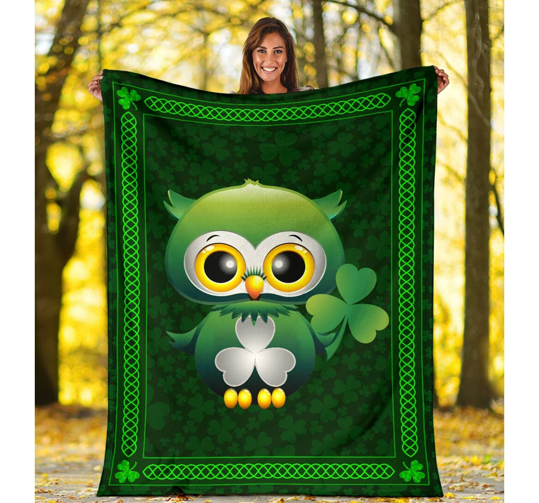 Throw Blanket, Quilt - Owl Irish St Patrick's Day Sherpa Fleece