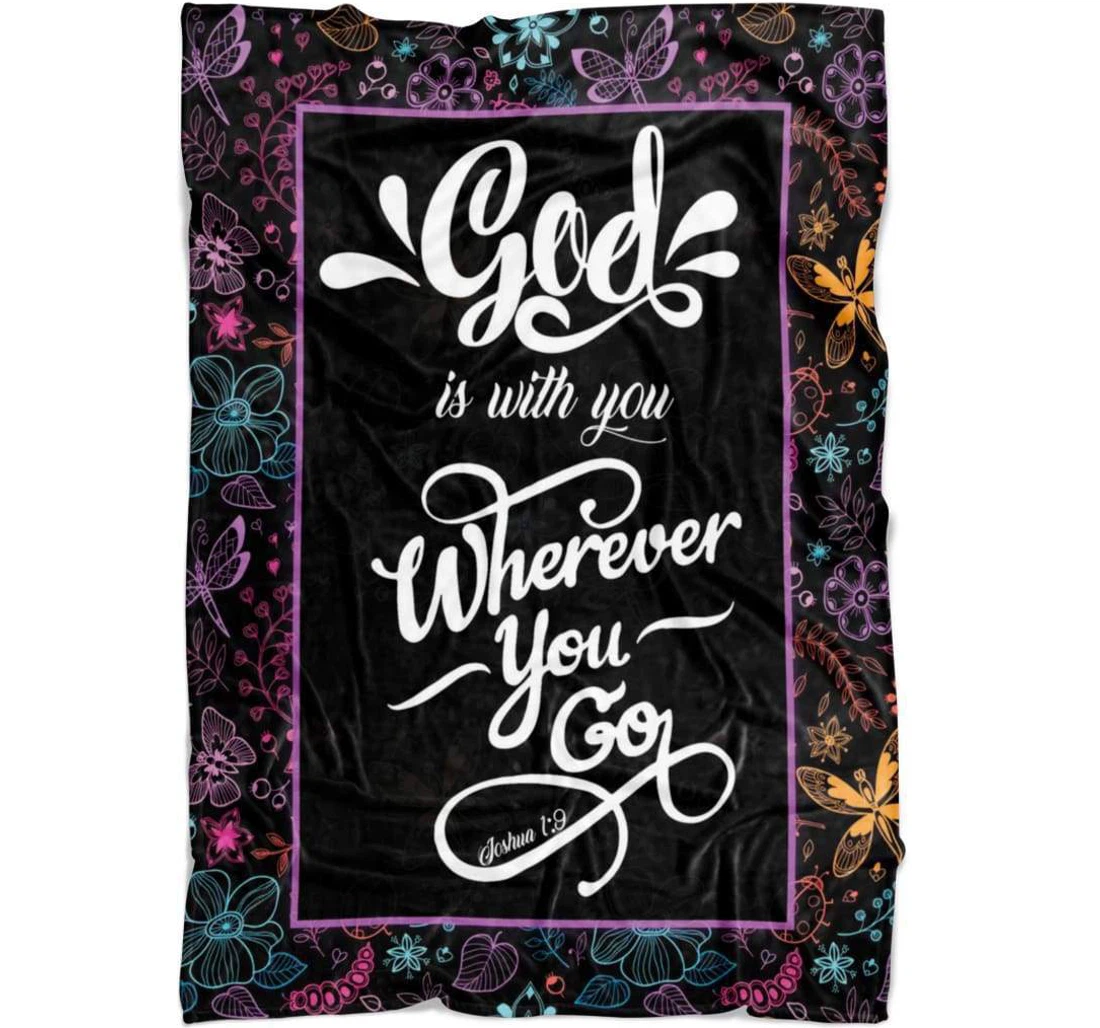 Throw Blanket, Quilt - God Is With You Wherever You Go Sherpa Fleece