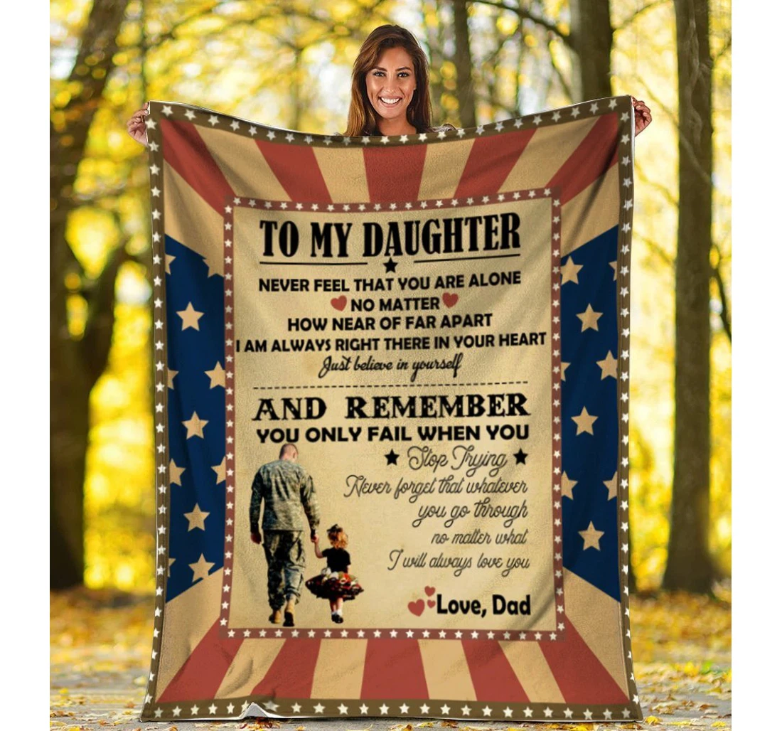 Throw Blanket, Quilt - Dad To Daughter Veteran Us American Flag Fleece Sherpa Fleece