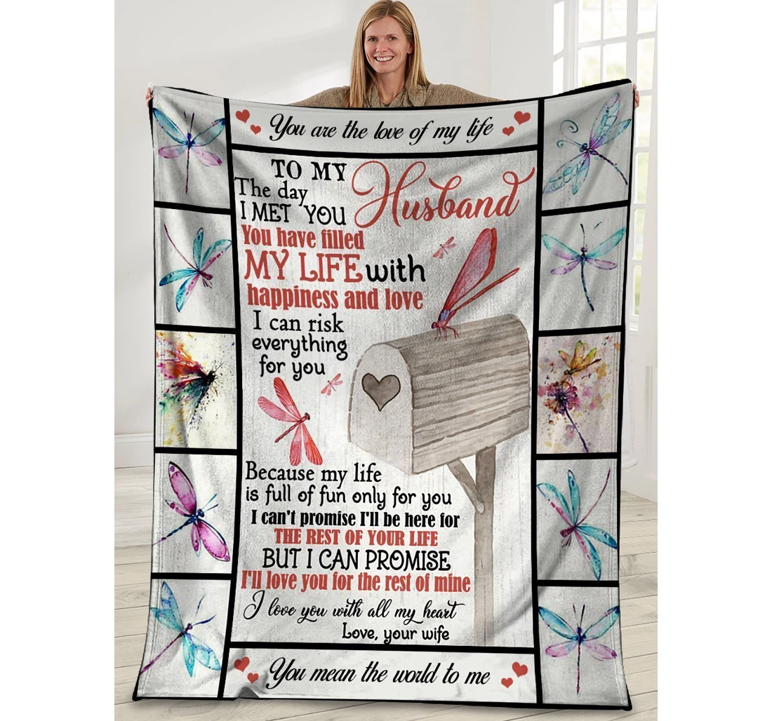 Throw Blanket, Quilt - Wife To Husband The Day I Met You Dragonfly Mail Box Sherpa Fleece