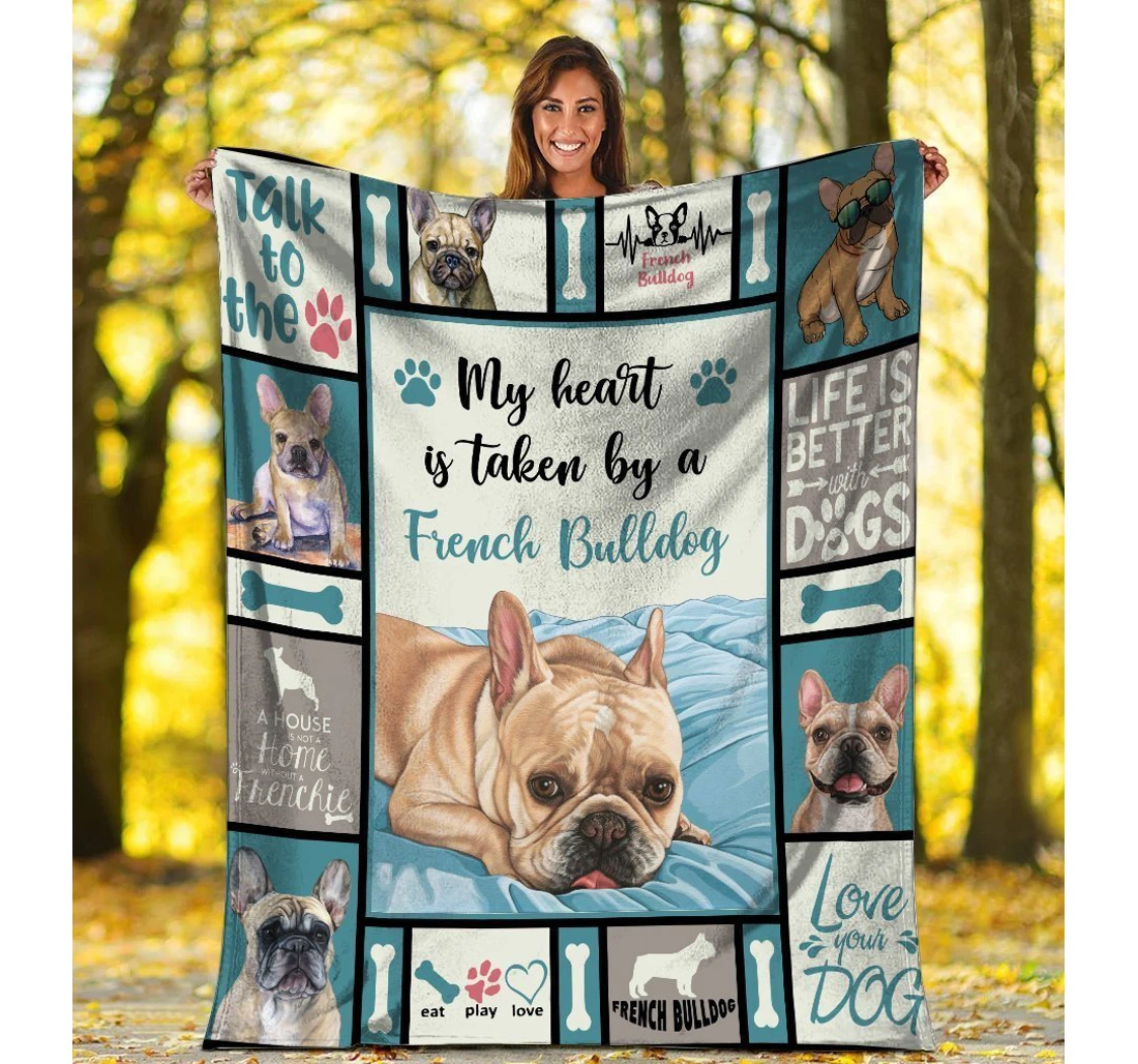 Throw Blanket, Quilt - My Heart Is Taken By A French Bulldog Dog Sherpa Fleece