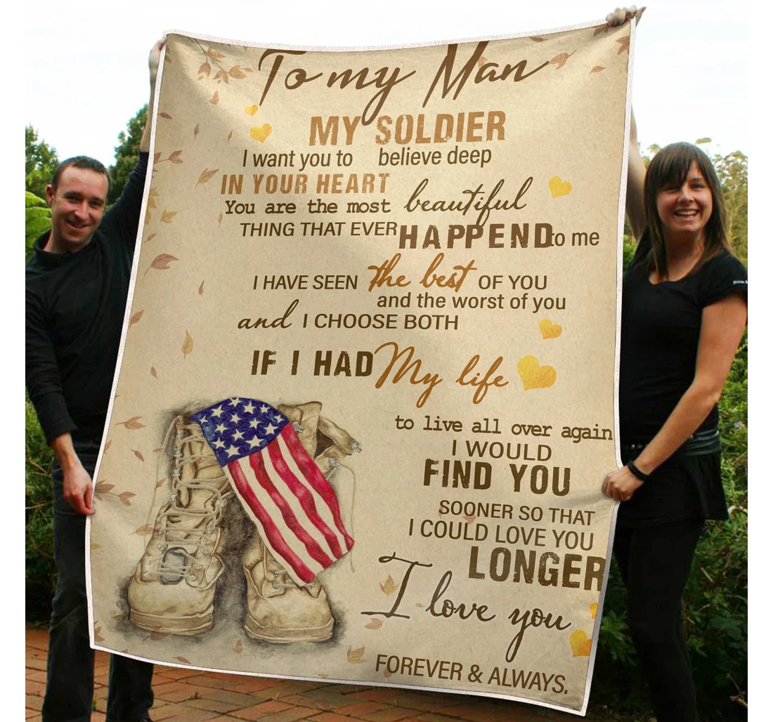 Throw Blanket, Quilt - To My Husband Soldier From Wife Sherpa Fleece