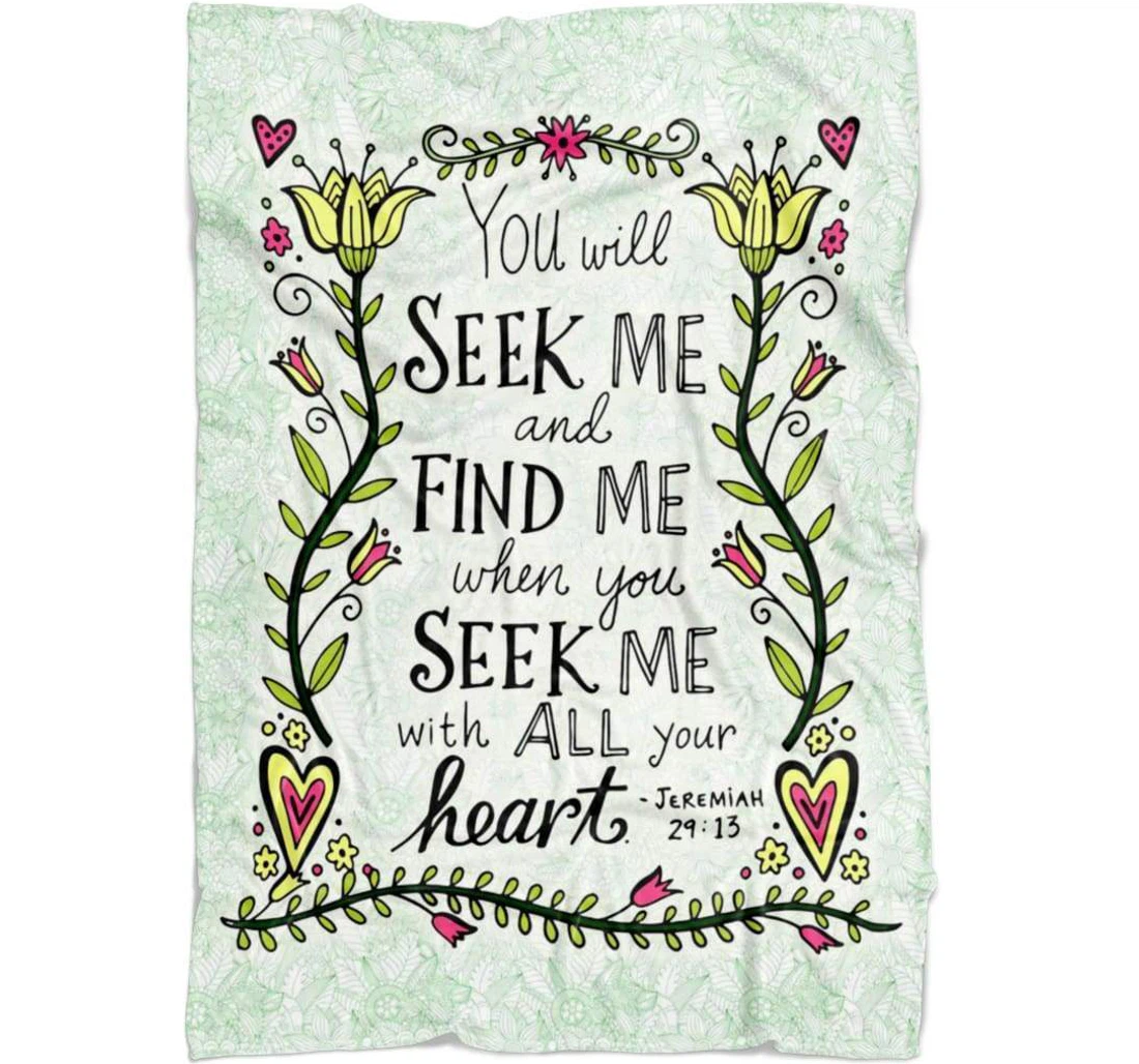 Throw Blanket, Quilt - You Will Seek Me And Find Me Bible Verse Sherpa Fleece