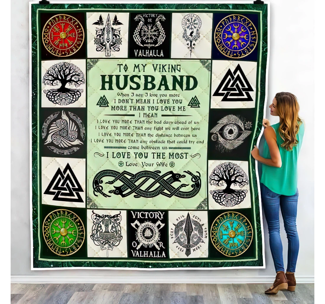 Throw Blanket, Quilt - To My Viking Husband From Wife Sherpa Fleece
