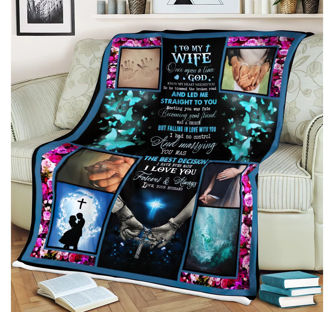 Throw Blanket, Quilt - To My Wife From Husband Sherpa Fleece