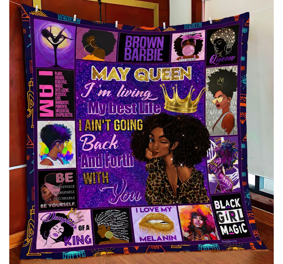 Throw Blanket, Quilt - May Girl Black Queen Sherpa Fleece