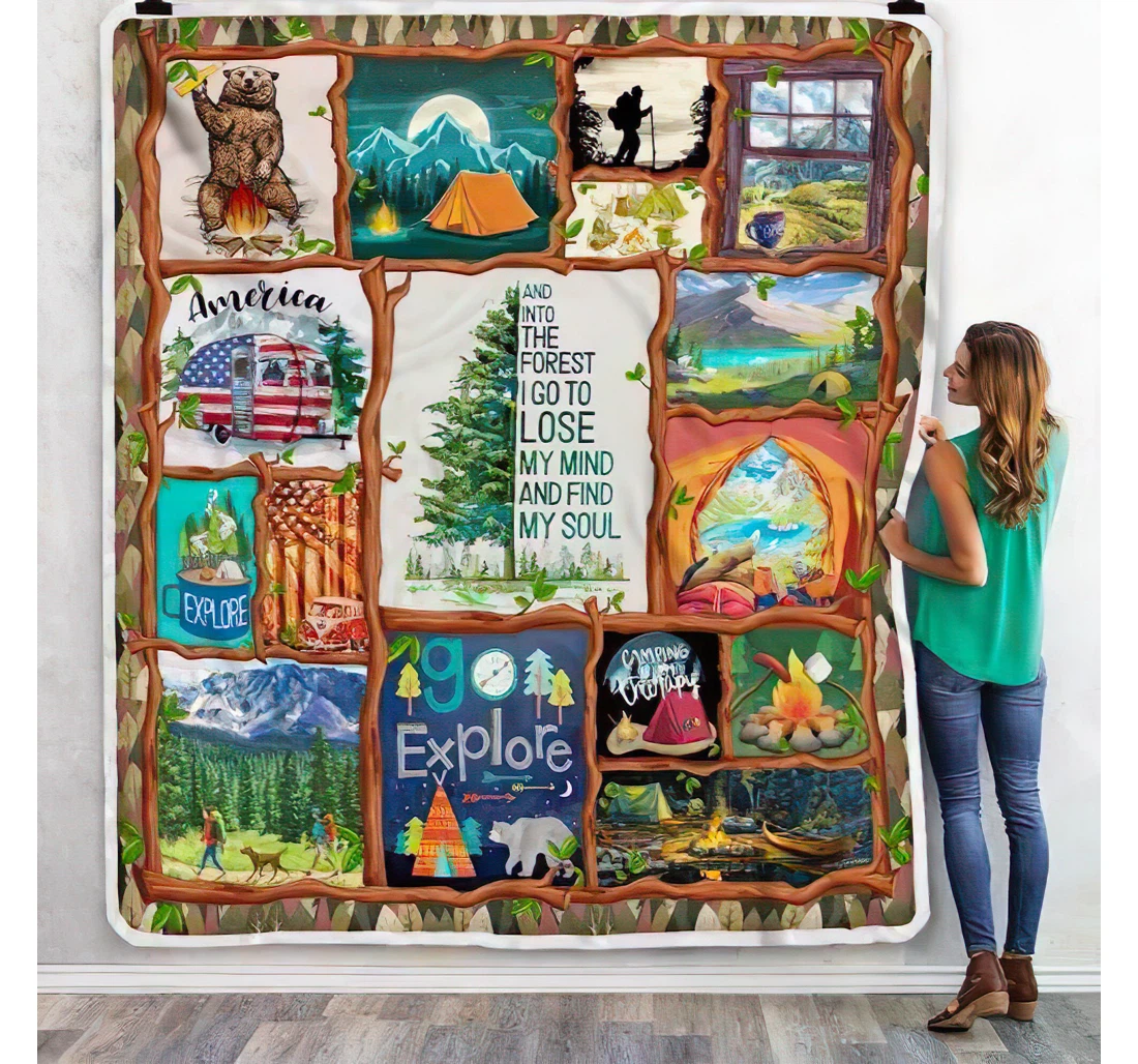 Throw Blanket, Quilt - And Into The Forest I Go Camping Sherpa Fleece