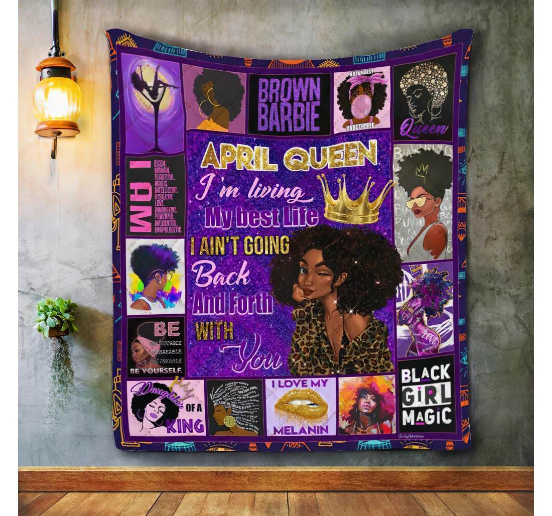 Throw Blanket, Quilt - April Girl Black Queen Sherpa Fleece