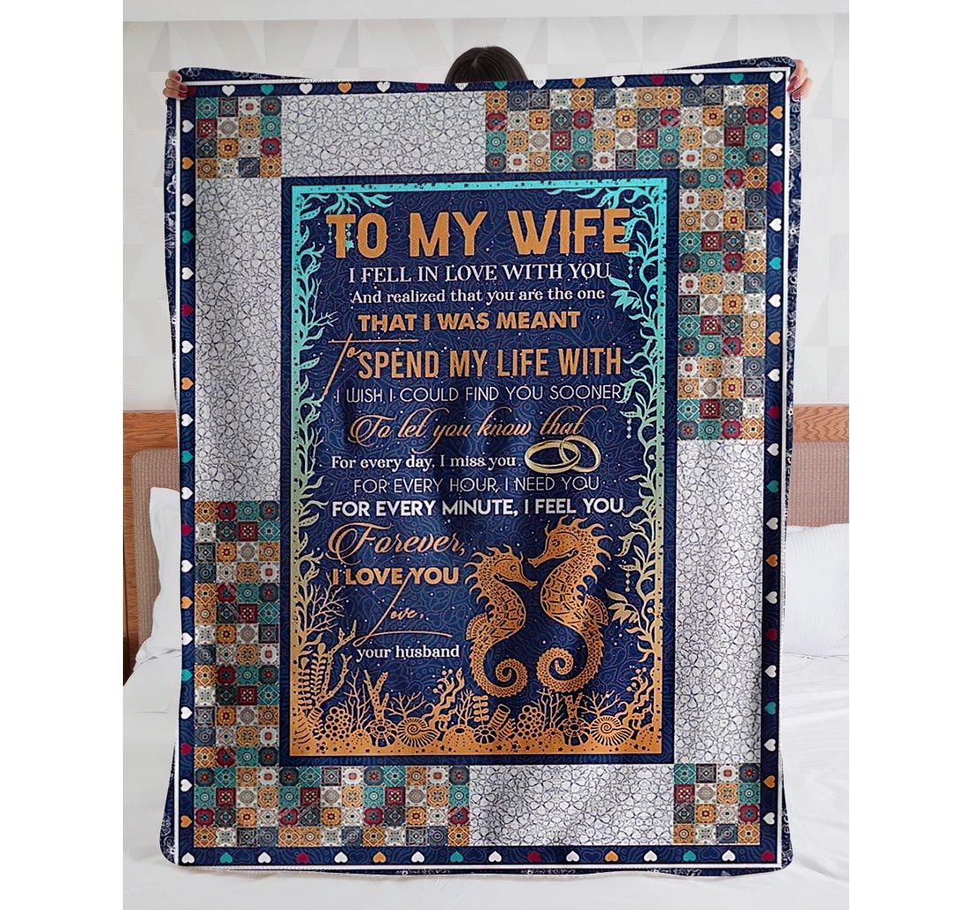 Throw Blanket, Quilt - To My Wife From Husband Hippocampus Sherpa Fleece