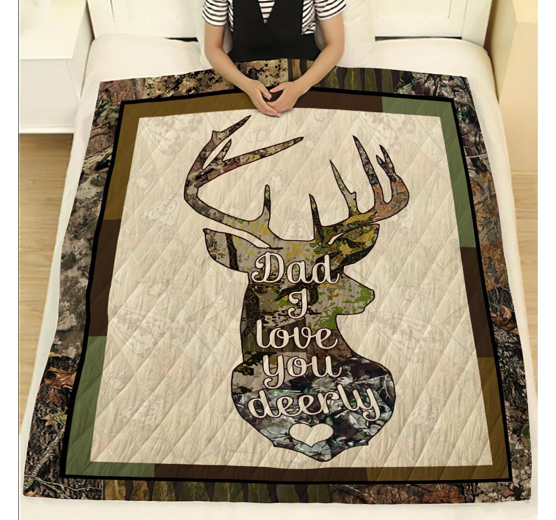 Throw Blanket, Quilt - Hunting Dad I Love You Deerly Sherpa Fleece