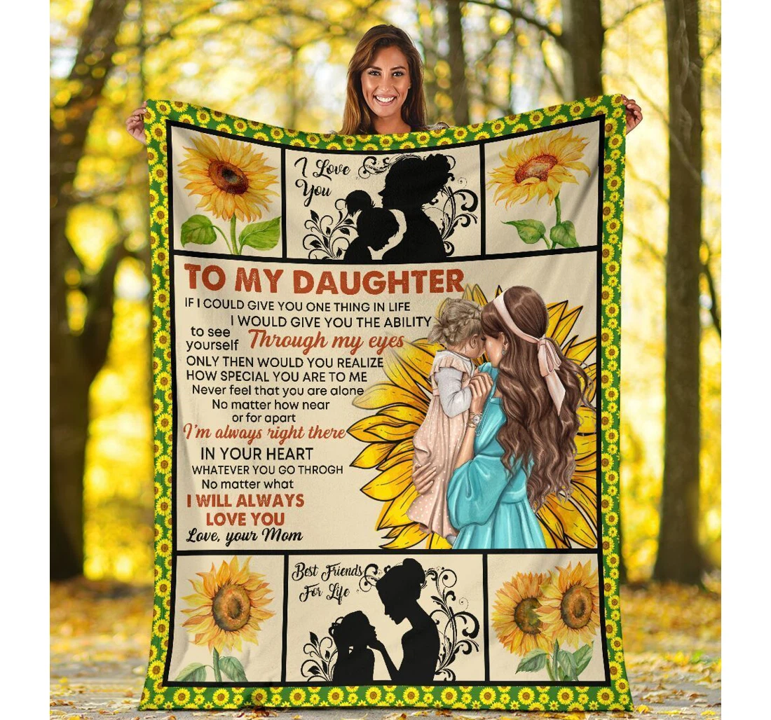 Throw Blanket, Quilt - To My Daughter Mom And Daughter Hippie Sunflower Sherpa Fleece