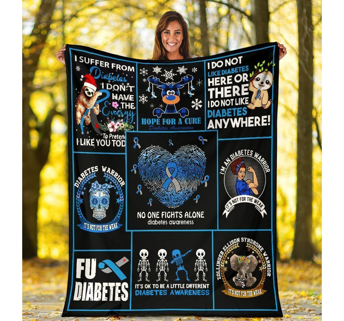 Throw Blanket, Quilt - No One Fights Alone Diabetes Awareness Sherpa Fleece