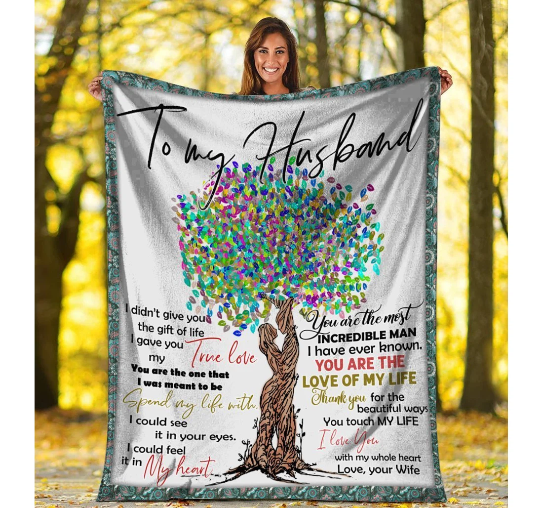 Throw Blanket, Quilt - To My Husband Colorful Tree Youth Colorful Sherpa Fleece