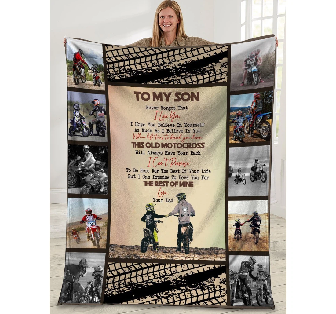 Throw Blanket, Quilt - Dad To Son Never Forget That I Love You Dad And Son Motorbike Sherpa Fleece