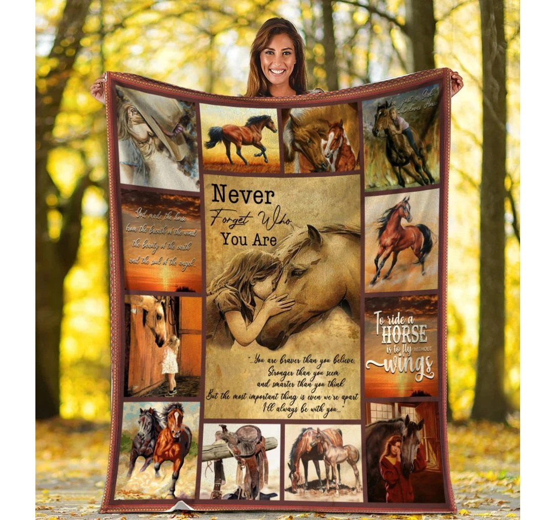 Throw Blanket, Quilt - To My Daughter Little Girl Kissing Horse Sherpa Fleece