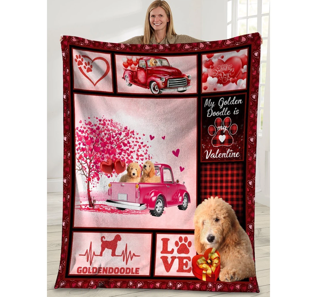 Throw Blanket, Quilt - Valentine's Day Gifts My Goldendoodle Is My Valentine Goldendoodle Dog Sherpa Fleece