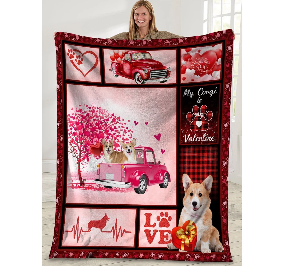 Throw Blanket, Quilt - Valentine's Day Gifts My Corgi Is My Valentine Corgi Dog Pink Truck Sherpa Fleece