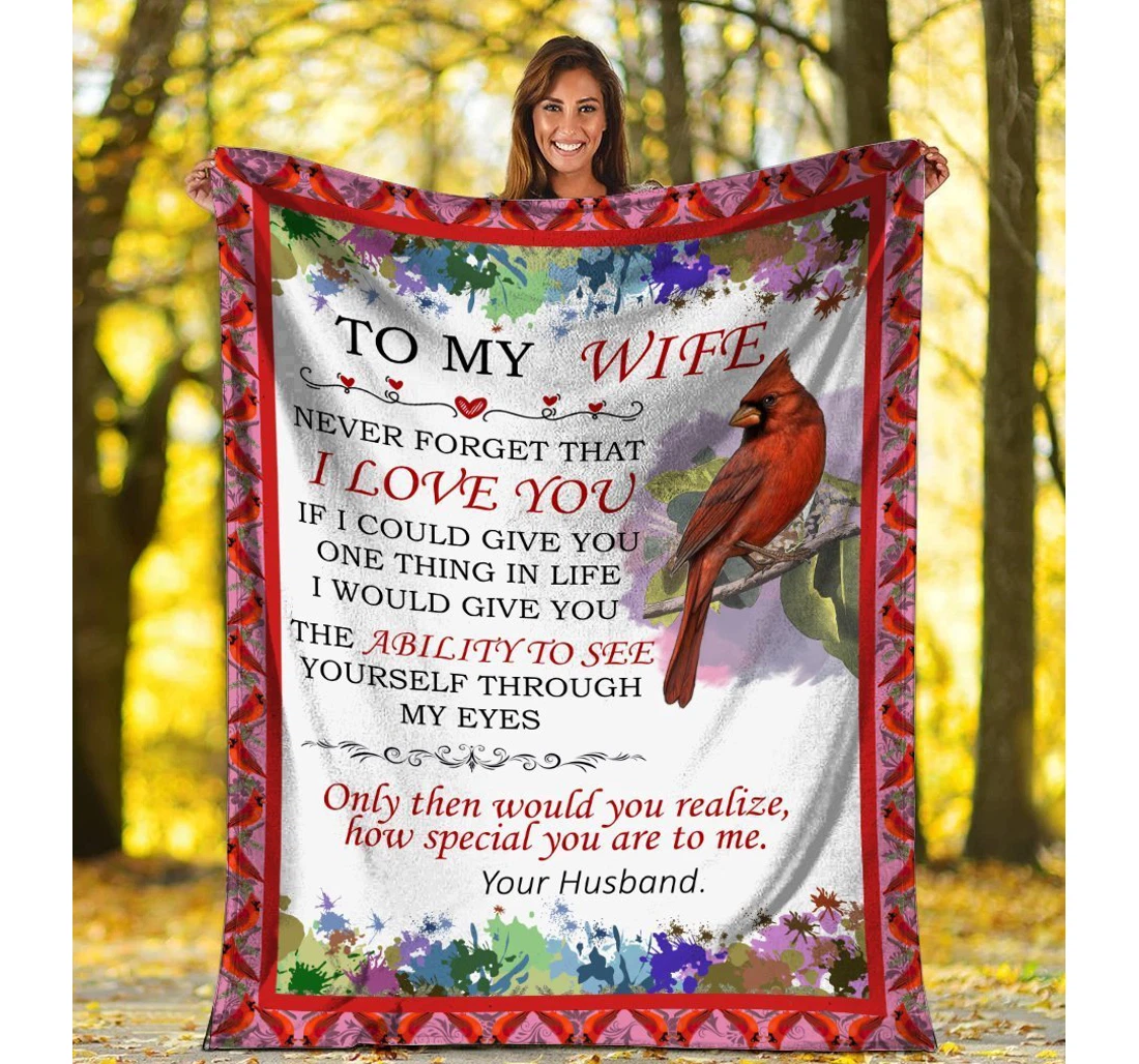 Throw Blanket, Quilt - To My Wife Red Cardinal Bird Youth Colorful Sherpa Fleece