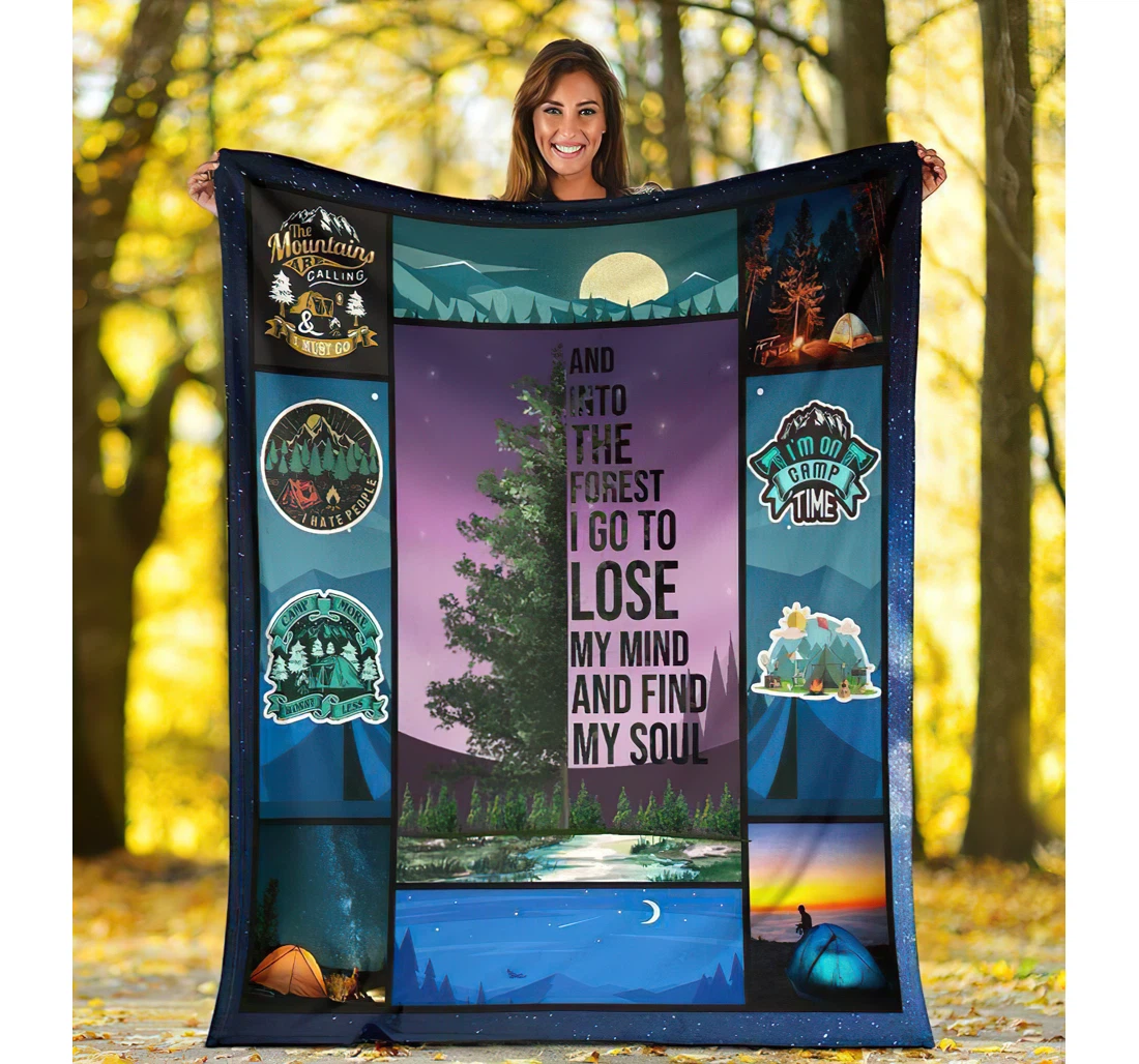 Throw Blanket, Quilt - And Into The Forest Find My Soul Camping Sherpa Fleece