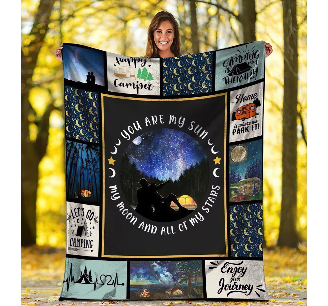 Throw Blanket, Quilt - You Are My Sun Husband And Wife Camping Sherpa Fleece