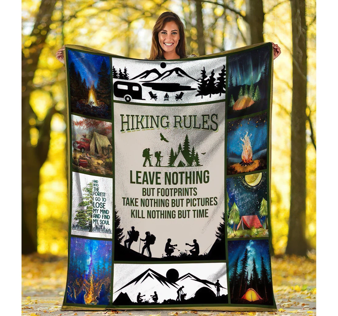 Throw Blanket, Quilt - Hiking Rules Forest Mountain Camping Sherpa Fleece