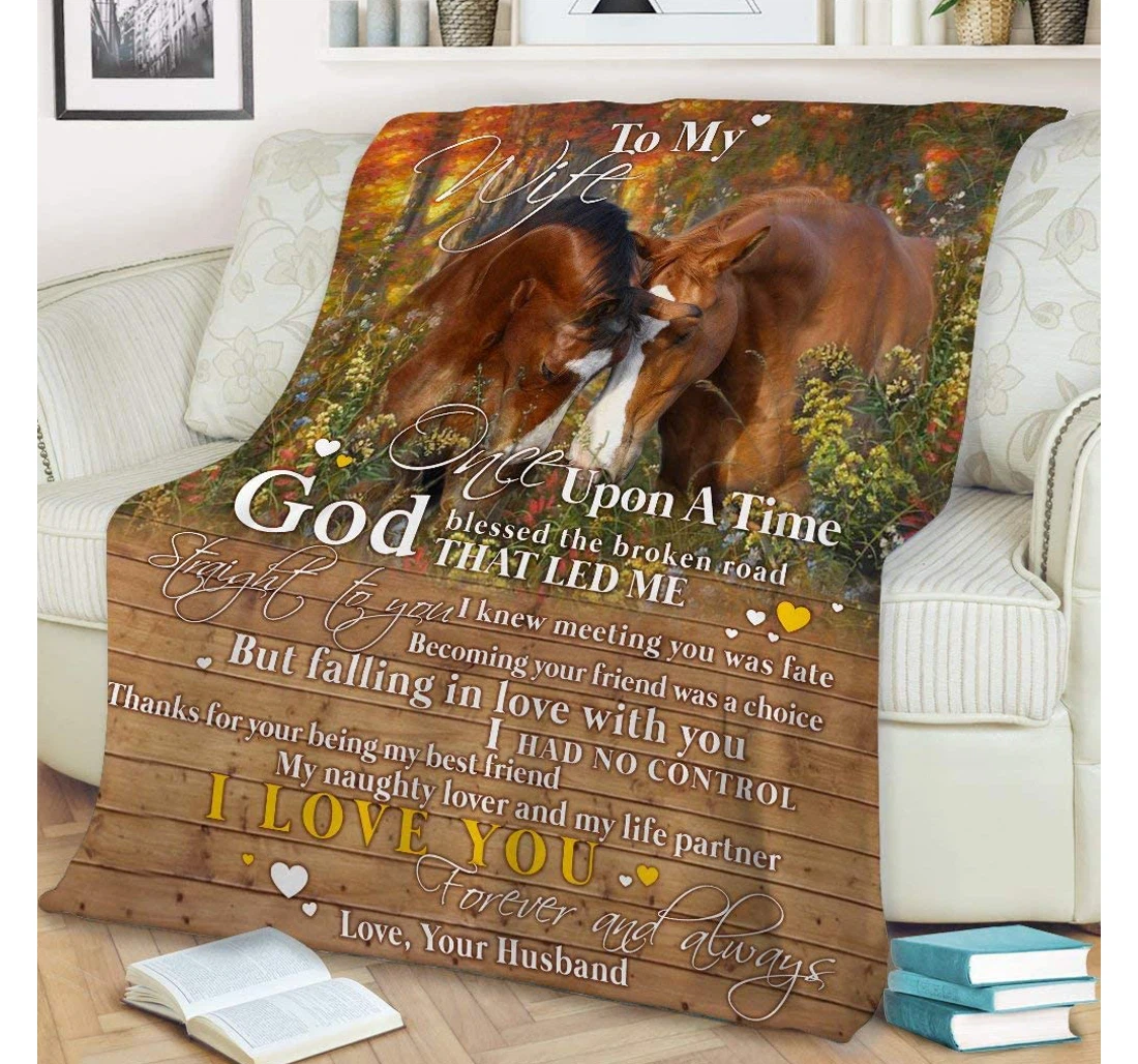 Throw Blanket, Quilt - Personalized Gifts Horse To My Wife I Love You Forever And Always Gifts Valentine Sherpa Fleece