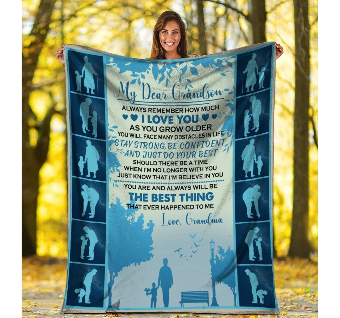 Throw Blanket, Quilt - To My Dear Grandson Always Remember How Much I Love You Sherpa Fleece