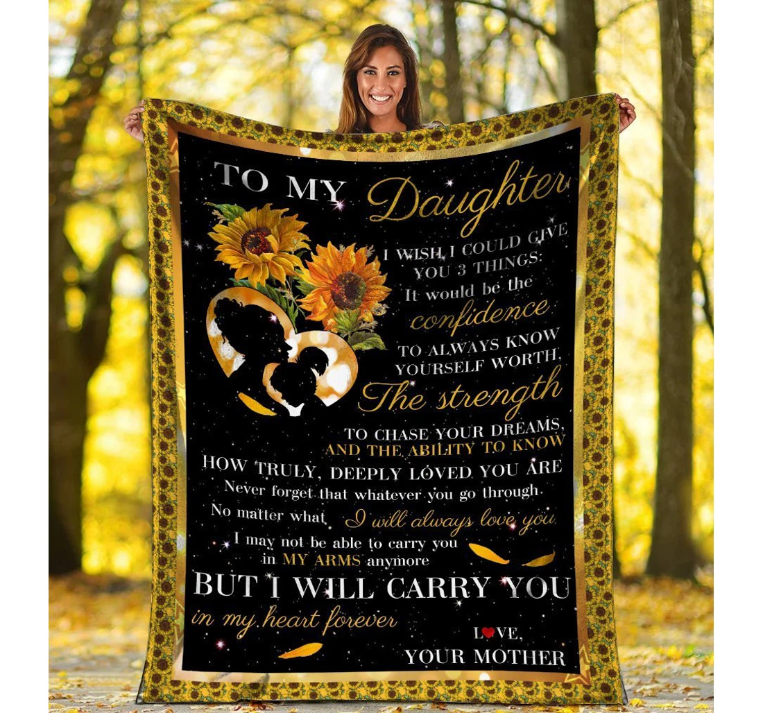 Throw Blanket, Quilt - To My Daughter Hippie Sunflower Mother And Daughter Sherpa Fleece