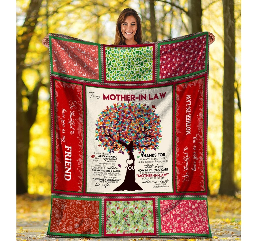 Throw Blanket, Quilt - To My Mother-in-law Colorful Tree Sherpa Fleece