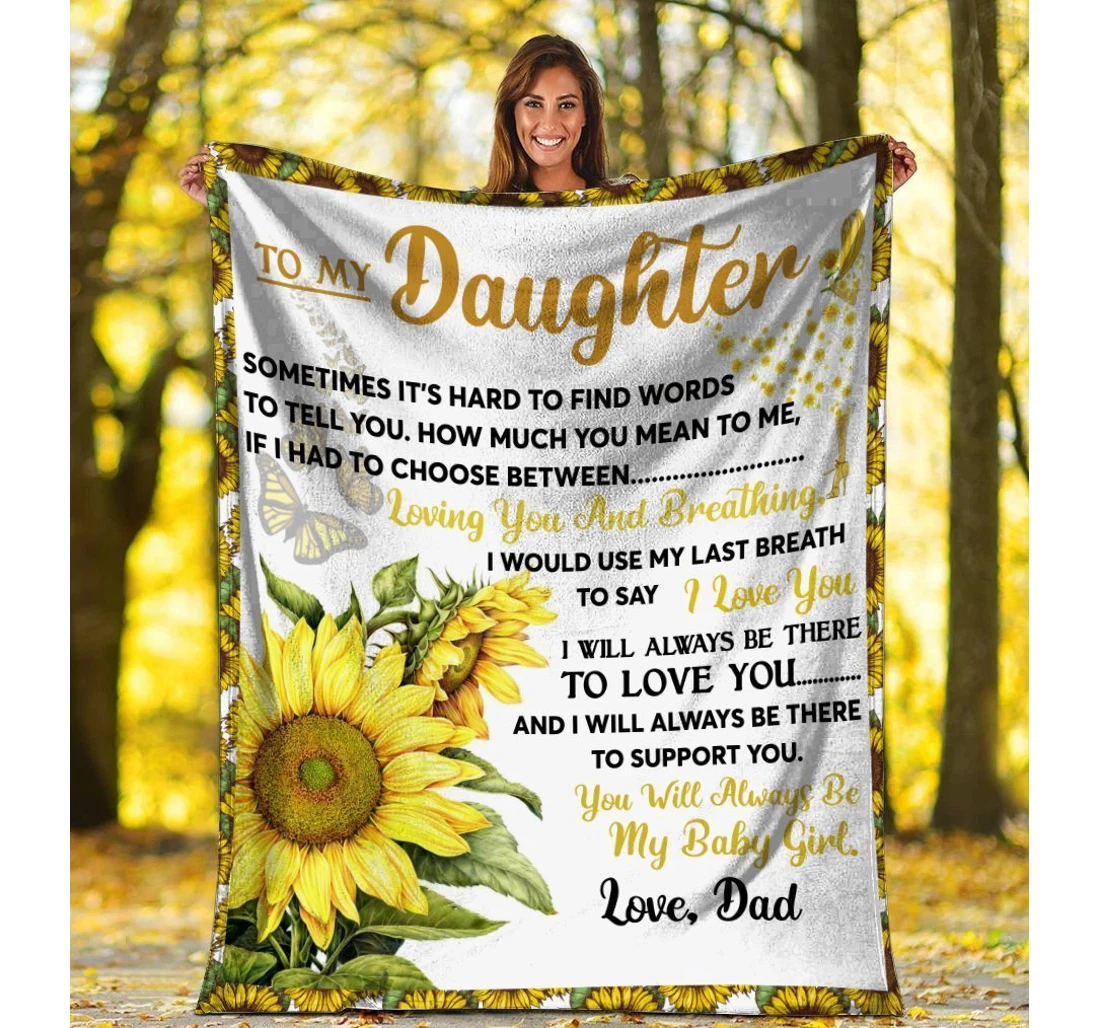 Throw Blanket, Quilt - Dad To Daughter Hippie Sunflower Fleece Sherpa Fleece