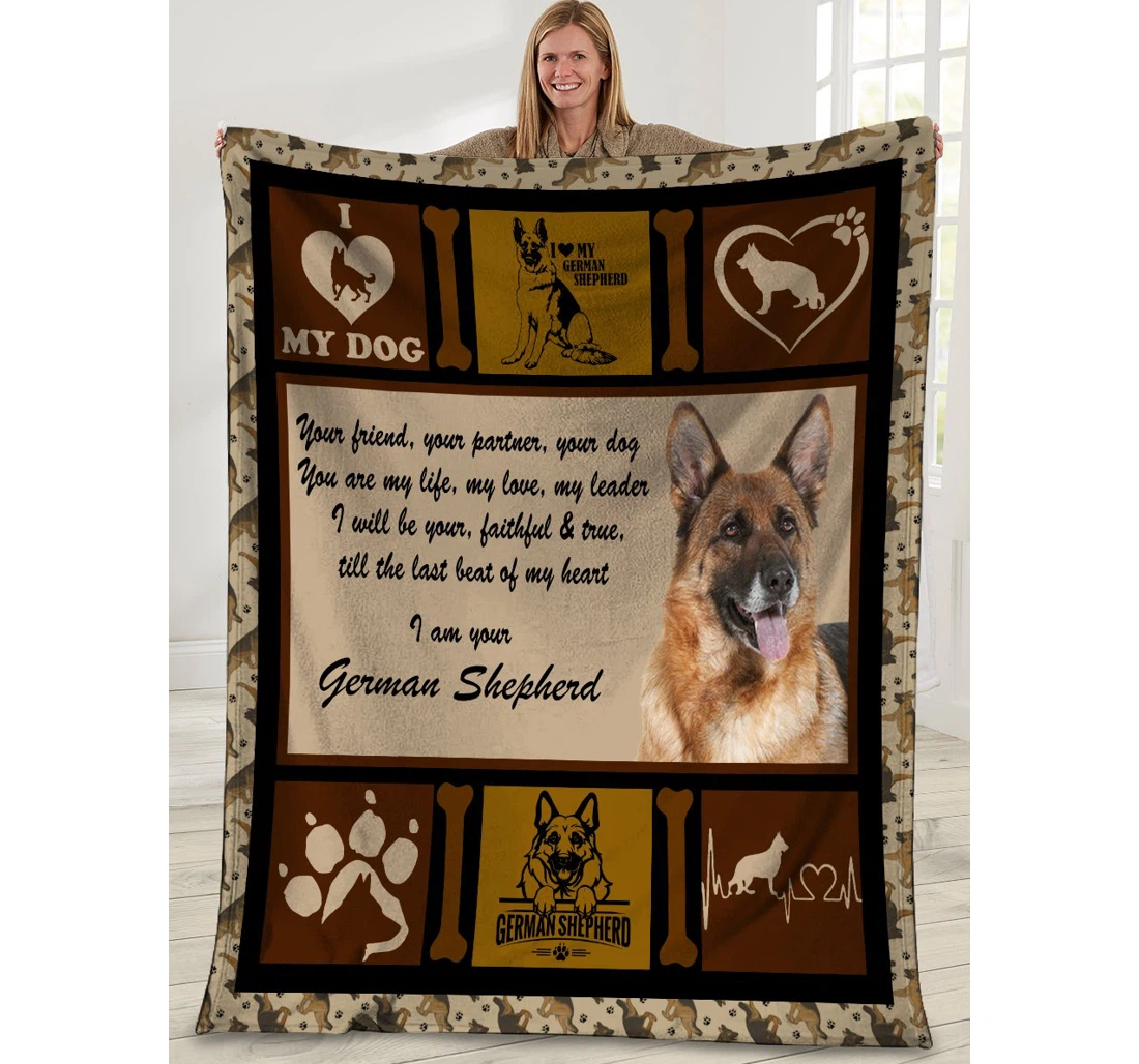 Throw Blanket, Quilt - Your Friend Your Partner Your Dog You Are My Life German Shepherd Dog Sherpa Fleece