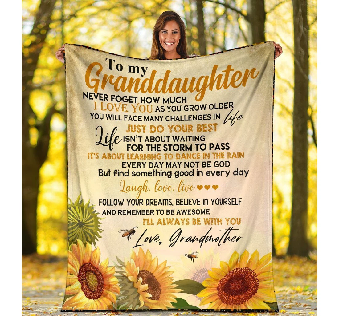 Throw Blanket, Quilt - To My Granddaughter Sunflower Bee Sherpa Fleece