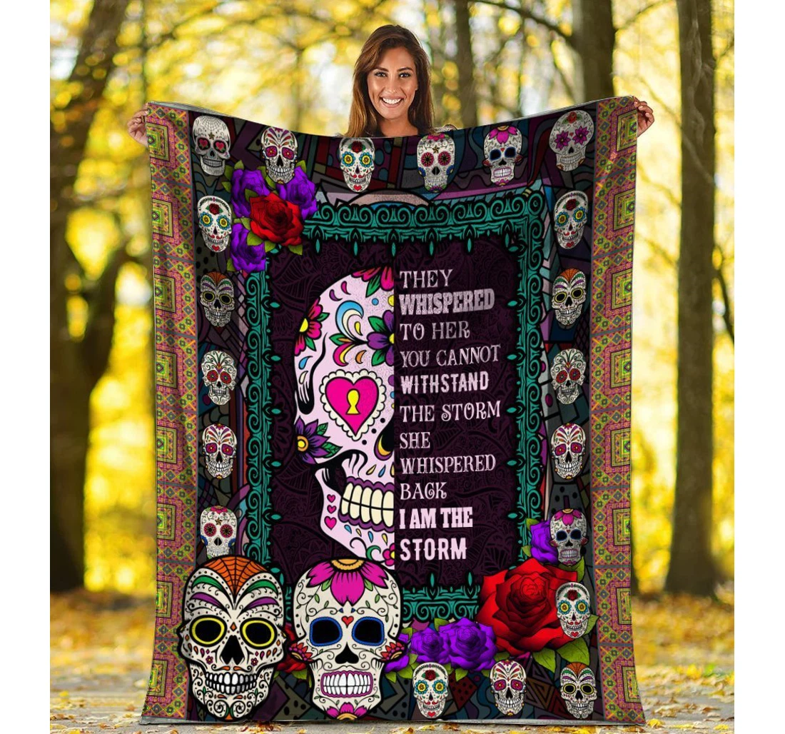 Throw Blanket, Quilt - Sugar Skull They Whispered To Her Skeleton Sherpa Fleece