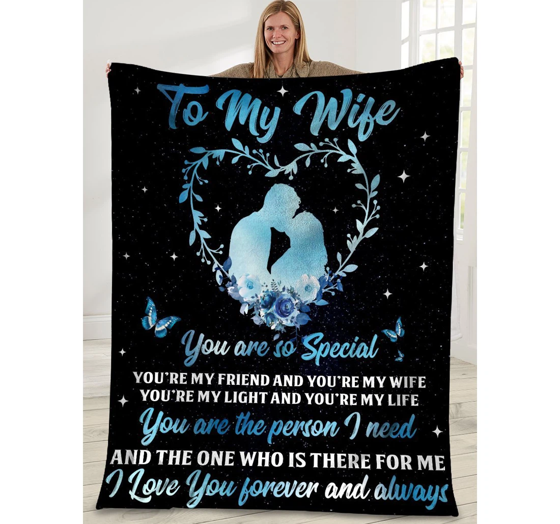 Throw Blanket, Quilt - To My Wife You Are So Special Heart Wreath Husband And Wife Butterfly Sherpa Fleece