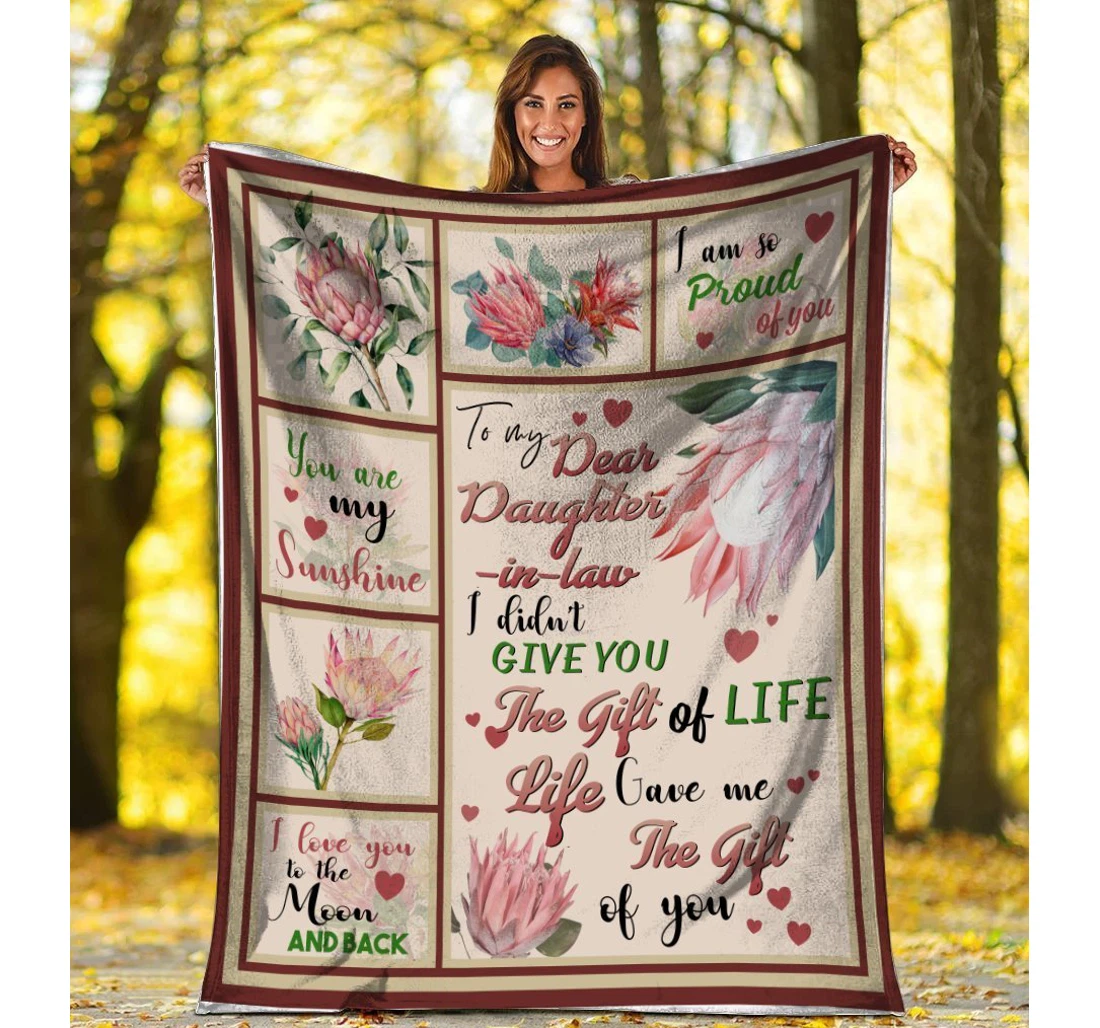 Throw Blanket, Quilt - To My Dear Daughter-in-law Protea Cynaroides Flower Sherpa Fleece