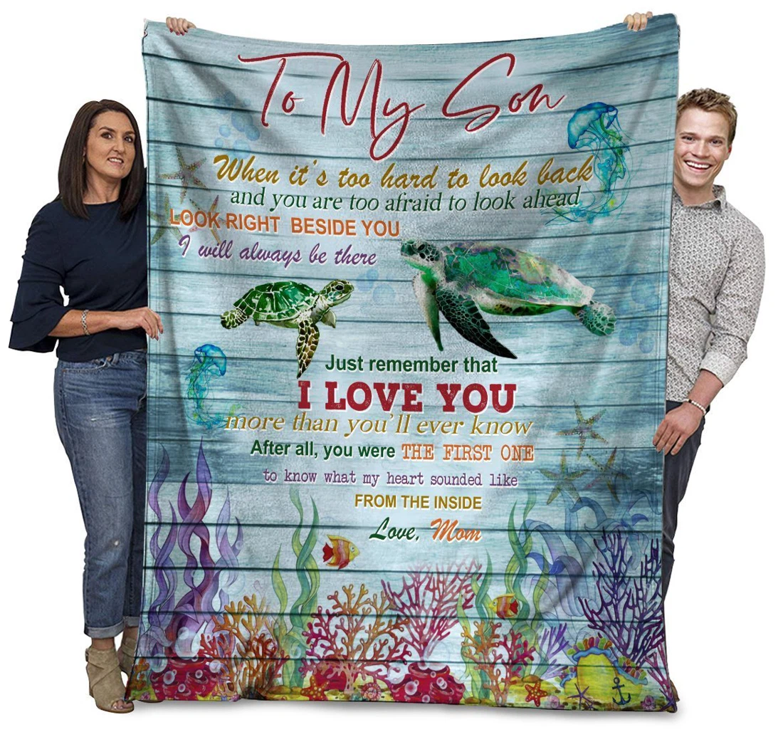 Throw Blanket, Quilt - Turtle To My Son When It's Too Hard To Look Back Youth Colorful Sherpa Fleece
