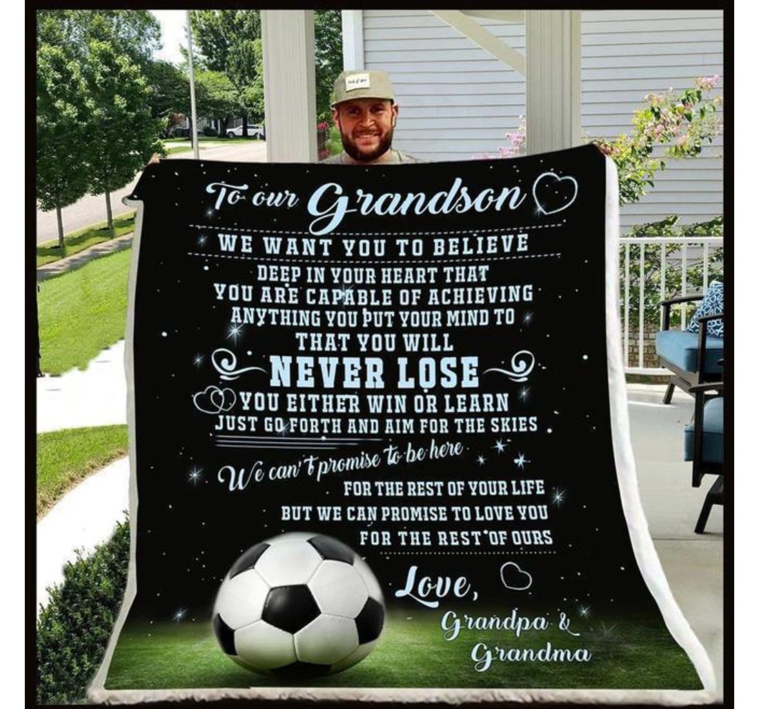 Throw Blanket, Quilt - To My Grandson Soccer Sherpa Fleece