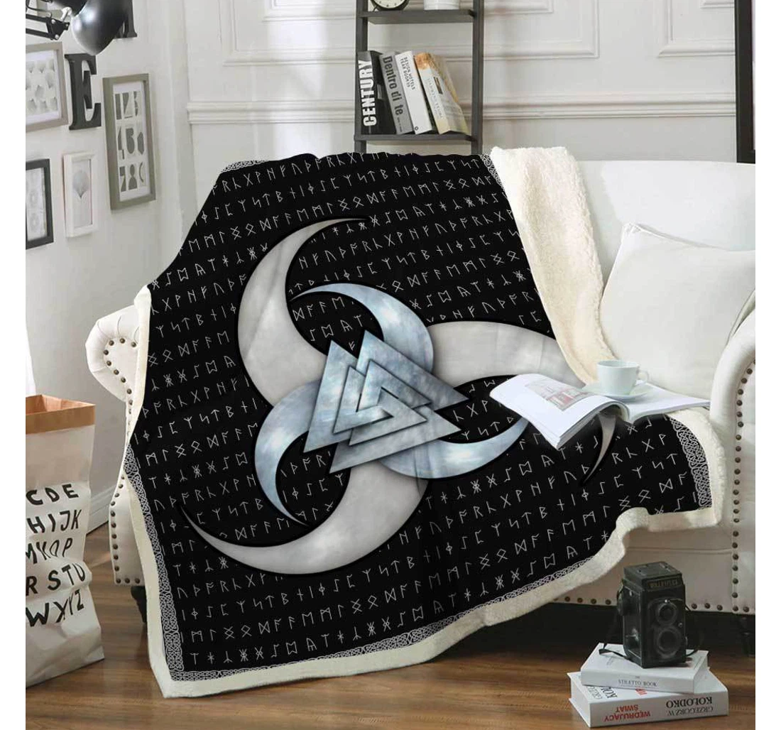 Throw Blanket, Quilt - Odins Triple Horn Viking Sherpa Fleece