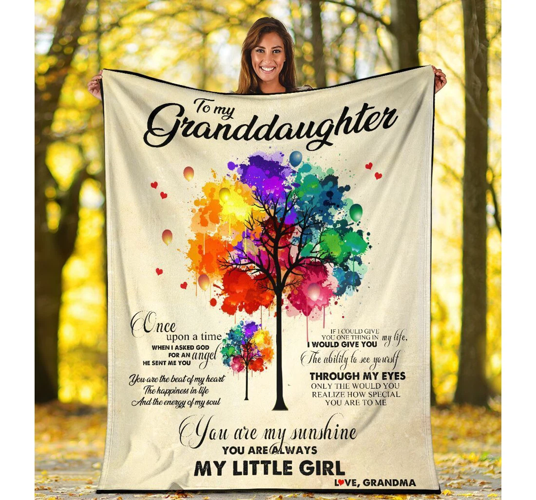 Throw Blanket, Quilt - To My Granddaughter Colorful Tree Sherpa Fleece