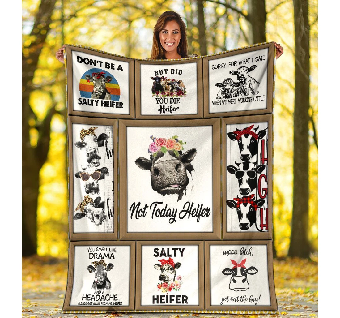 Throw Blanket, Quilt - Not Today Heifer Cow Farming Sherpa Fleece