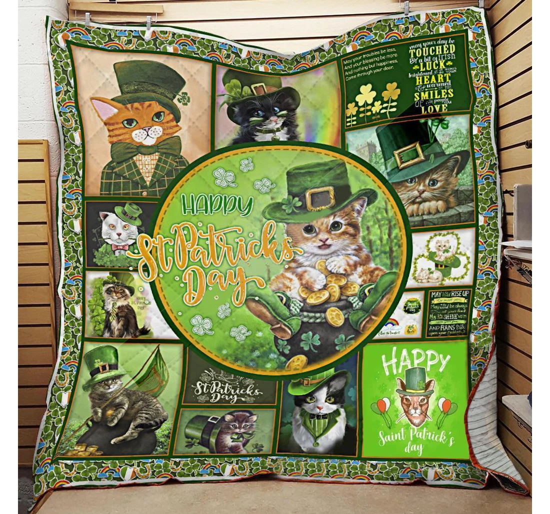 Throw Blanket, Quilt - Cat Irish St Patrick’s Day Sherpa Fleece