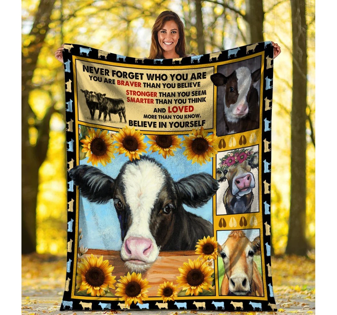 Throw Blanket, Quilt - Never Forget Who You Are 3d Cow Farming Sunflower Sherpa Fleece